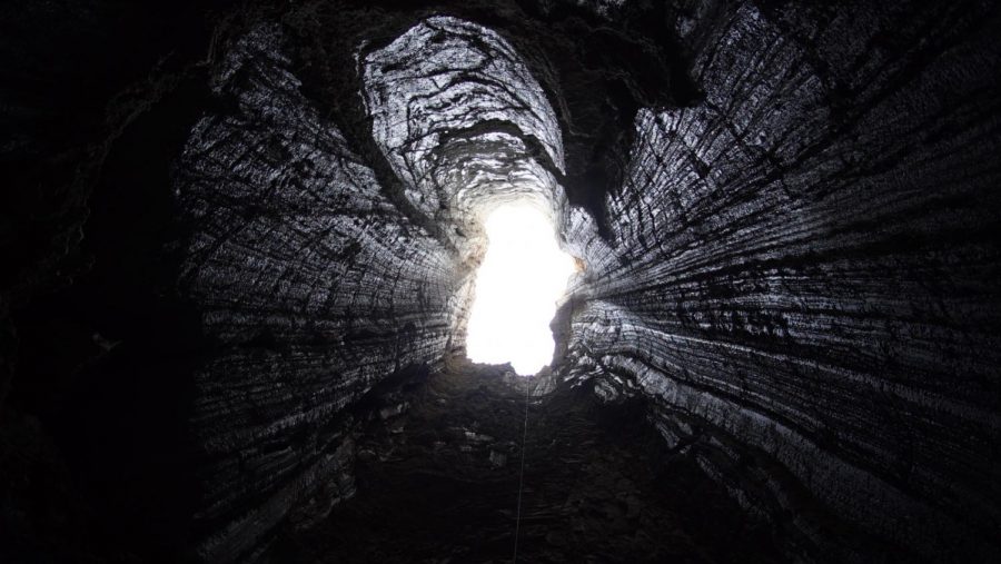 Looking out of Malham Cave in Israel, the world’s longest salt cave. Photo by Anton Chikishev/Hebrew University