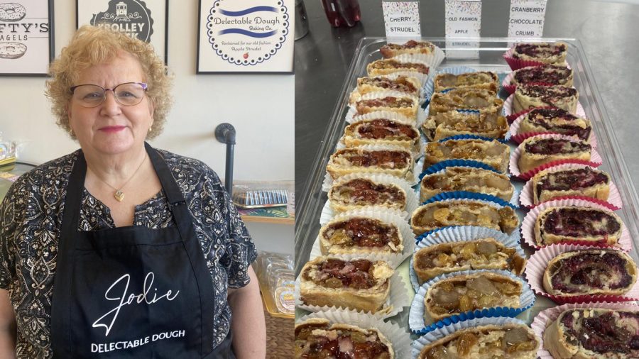 St. Louis baker Jodie Bertish and some of her strudel selections  on display.