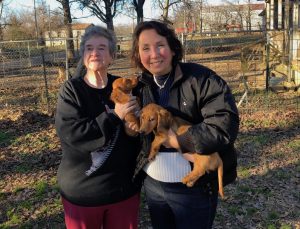 Betty Goldstein, (left) founder of Thistle Hill Rescue, found a new home for two dachshunds with Judy Leventhal, a member of Central Reform Congregation.