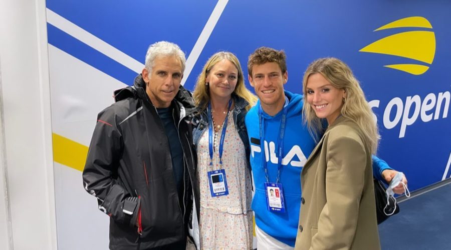 Left to right: Ben Stiller, Christine Taylor, Diego Schwartzman and Eugenia De Martino at the U.S. Open in New York. (via @eugedemartino Instagram stories)