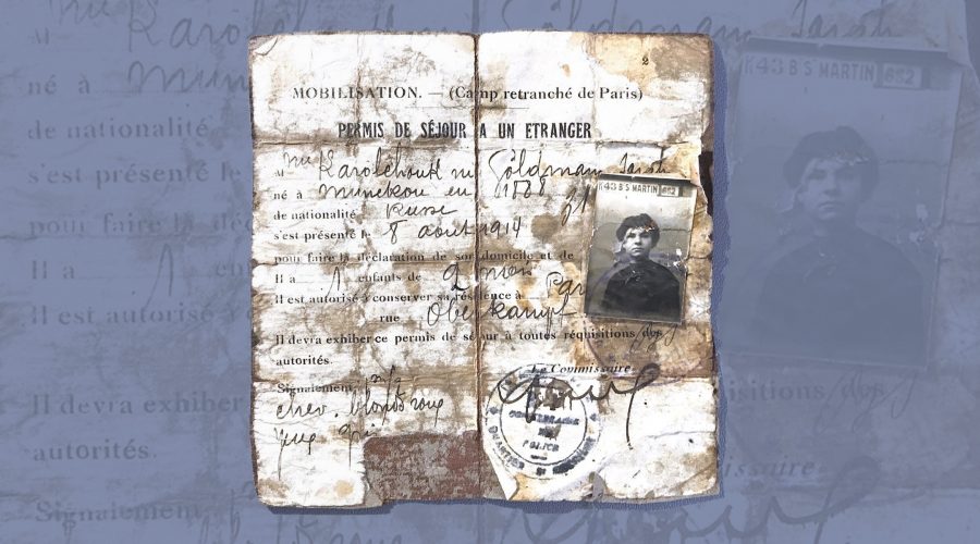 The authors grandmother’s French residence permit from 1914 includes a spelling of her husband’s original name, Karolchouk, before he and his brothers changed it to Carroll. (Courtesy)