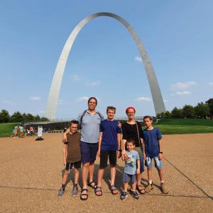 The Saville family enjoys a summer day at the Arch three months prior to their move from Jerusalem to St. Louis.