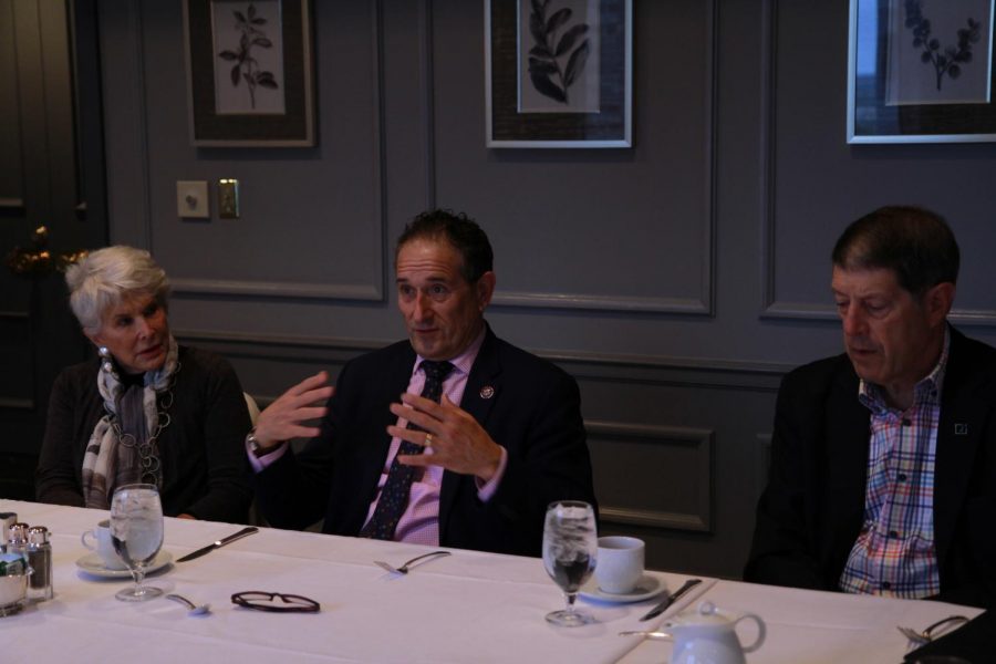 U.S. Rep Andy Levin (center), Democrat of Michigan, spoke at a J Street breakfast fundraiser Oct. 25 at the St. Louis Club in Clayton. 