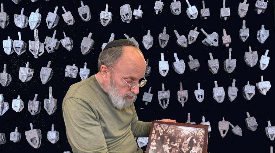 Arthur Kurzweil first encountered amulets and dreidels excavated by treasure hunters during a trip to his fathers hometown in Poland. Now he has collected thousands of them. (Photo by Shira Hanau; background courtesy Kurzweil)