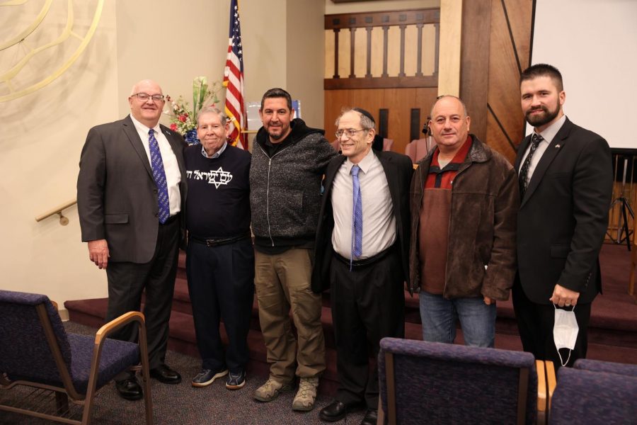 From left, Dr. Bryan Sharp, Irl Solomon, Captain Dani Gohar, Rabbi Ze’ev Smason, Lieutenant Colonel Keith Isaacson, Caleb Edwards 