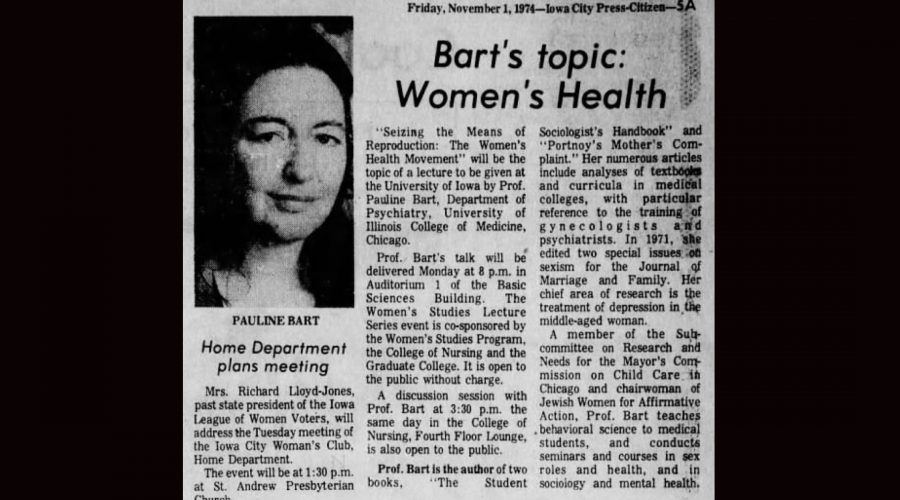 Pauline Bart frequently lectured about issues related to womens health. (Newspapers.com)