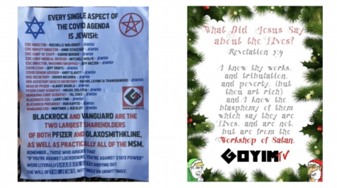 An example of anti-Semitic fliers found in at least eight states blaming Jews for COVID-19. Source: Secure Community Network.