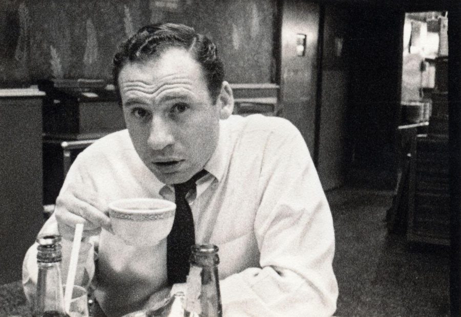 Mel Brooks drinking coffee photographed by Carl Reiner while the two were writers for Your Show of Shows, c. 1950-1954 in The Automat.
Photo courtesy of A Slice of Pie Productions
