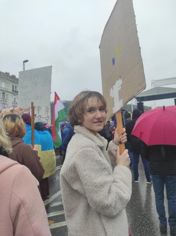 The author's daughter, Varya, at a street demonstration.