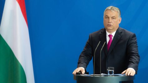 Viktor Orbán, the Prime Minister of Hungary, answers questions at the press conference at the federal chancellery in Berlin.