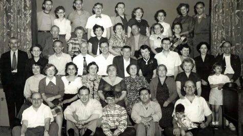 Zelazny Sisters at family reunion circa 1953 and their children with their spouses, Bridgeport, Conn.  Their brother Avram Tsal died at Treblinka in 1942. 