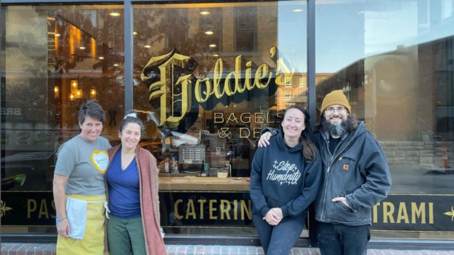 From Left: Jill Rostine, pastry chef. Owner, Amanda Rainey. Sign makers from Heart & Bone Signs in Chicago.  Kelsey and Andrew McClellan.