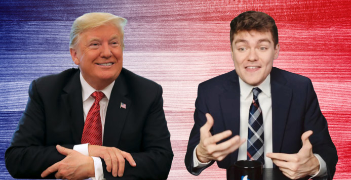 Former+President+Donald+Trump+faced+criticism+for+having+dinner+with+Nick+Fuentes%2C+a+vocal+antisemite.+Photo-illustration+by+Benyamin+Cohen