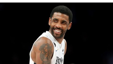 Jan 26, 2023; Brooklyn, New York, USA; Brooklyn Nets guard Kyrie Irving (11) reacts during the fourth quarter against the Detroit Pistons at Barclays Center. Mandatory Credit: Brad Penner-USA TODAY Sports