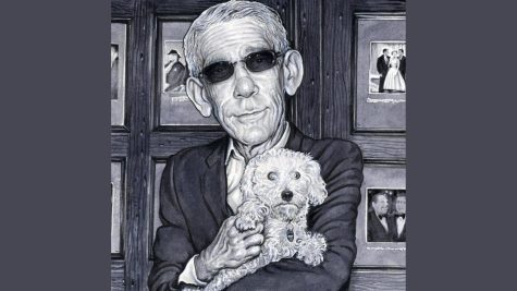 A caricature of Richard Belzer and his dog from Even More Old Jewish Comedians, by Drew Friedman. (Courtesy Drew Friedman/Fantagraphics Books, Inc.)