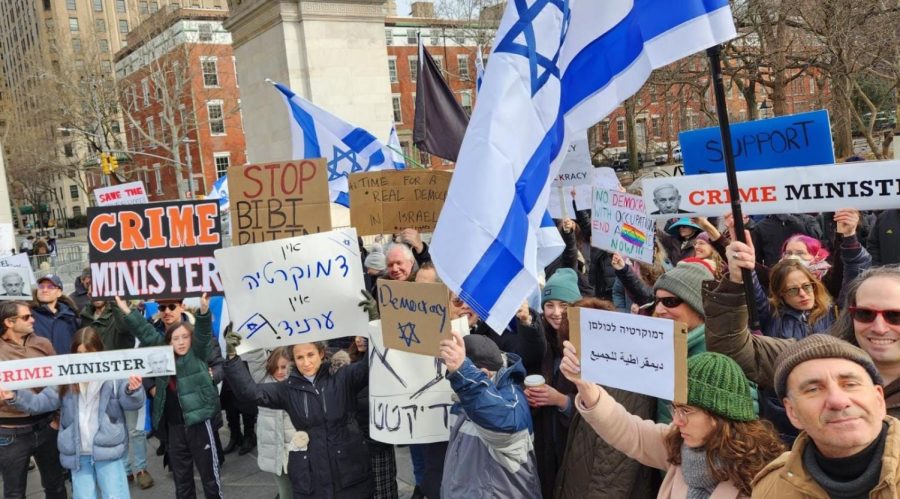 Israeli Americans protest the new Israeli government in Washington Square Park in New York City, Feb. 5, 2023. (Courtesy of protesters)