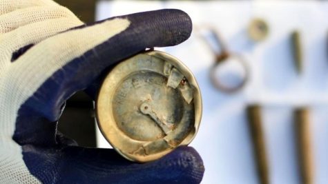 Archaeologists discovered this brass compass from the massacre of 35 Israeli soldiers in 1948, April 24, 2023. Photo by Yuli Schwartz/Israel Antiquities 