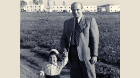 Miriam with her father David Friedmann, Hadar Yosef, 1952