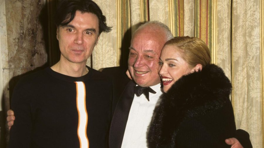 Seymour Stein with David Byrne and Madonna in 1996. (KMazur/WireImage/Getty Images)
