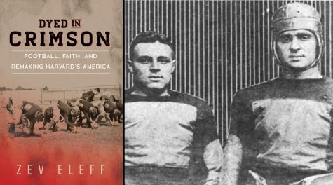 The new book Dyed in Crimson shares the story of Harvard football captain and coach Arnold Horween, right, shown here with his brother Ralph. (Book cover courtesy of Zev Eleff, Horween photo via Wikimedia Commons)
