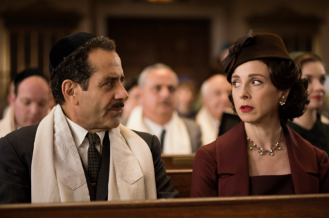 Tony Shalhoub and Marin Hinkle, shown in a synagogue scene, are two of the show's non-Jewish actors. 