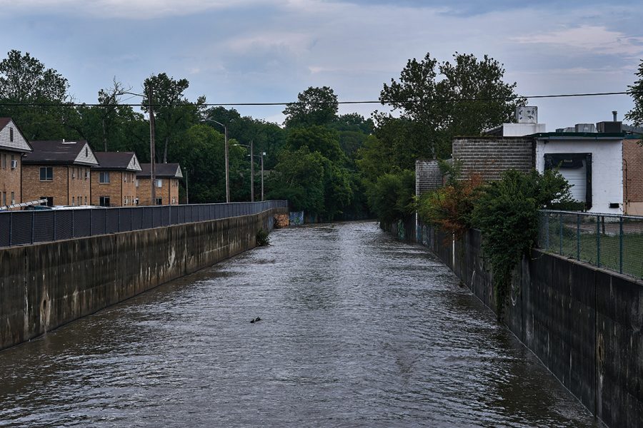 The River Des Peres flows through a concrete channel in University City.