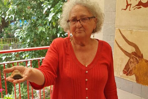 Lydia Marner with the 3,000-year-old Egyptian figurine 