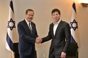 Israeli President Isaac Herzog with OpenAI CEO Sam Altman in Jerusalem, June 5, 2023
