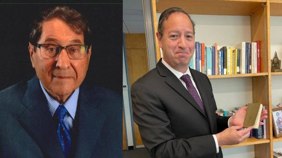 Robert Burg (L) and Rabbi Michael Alper(R) holding Burg's Hebrew Bible from WWII.