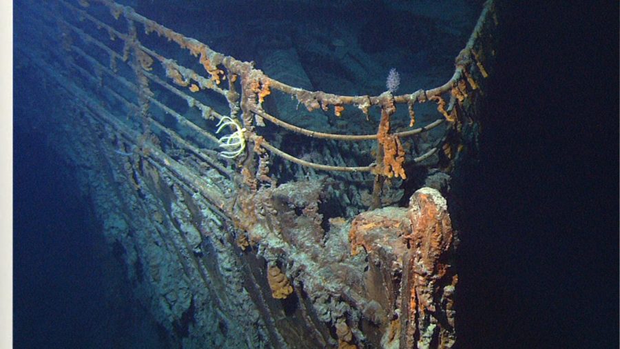 The bow of the Titanic at the bottom of the North Atlantic Ocean. Courtesy of NOAA