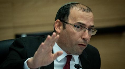 MK Simcha Rothman, Head of the Constitution, Law and Justice Committee seen during a committee meeting at the Knesset, the Israeli Parliament in Jerusalem, May 29, 2023. (Yonatan Sindel/Flash90)