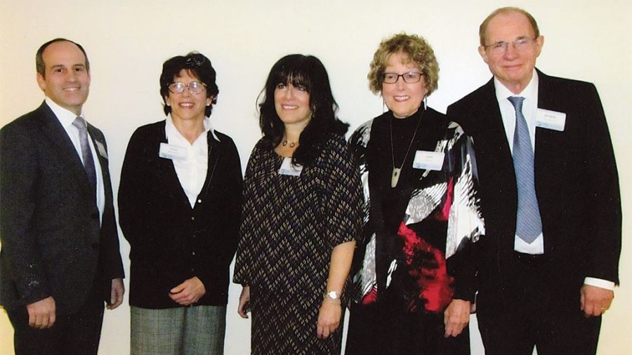 Reuben Baron, far right, and his wife Joan Boykoff Baron, second from right, were among the honorees at a Jewish National Fund dinner in Teaneck, New Jersey, Dec. 15, 2015. (Gerald Bernstein, via The Jewish Standard)