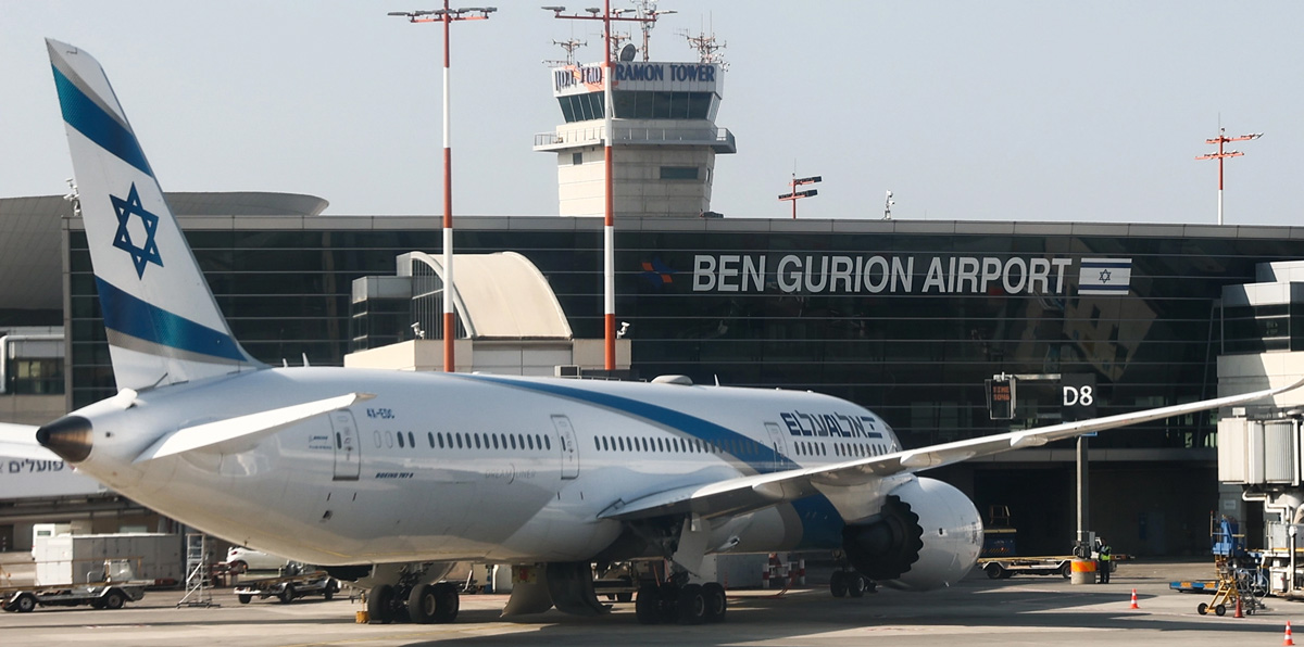 El Al Airlines plane is seen at the Ben Gurion International Airport in Tel Aviv on December 31, 2022. (Photo credit: Jakub Porzycki/Getty Images)