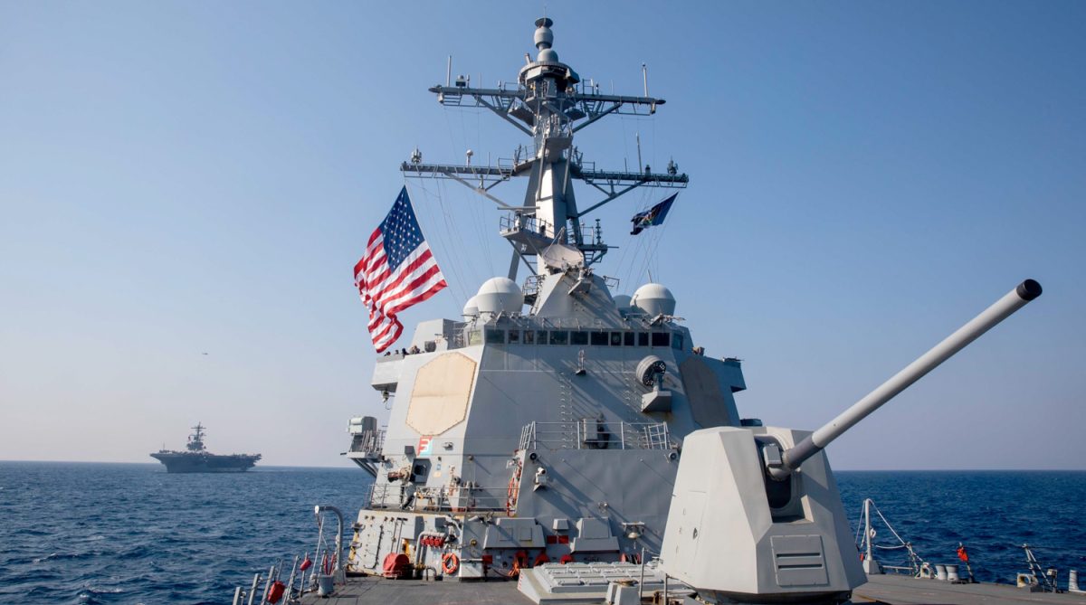 The guided-missile destroyer USS Nitze sails in the Mediterranean Sea during a joint military exercise with the Israeli Defense Forces, Jan. 24, 2023. (U.S. Navy photo by Mass Communication Specialist 2nd Class Cryton Vandiesal)