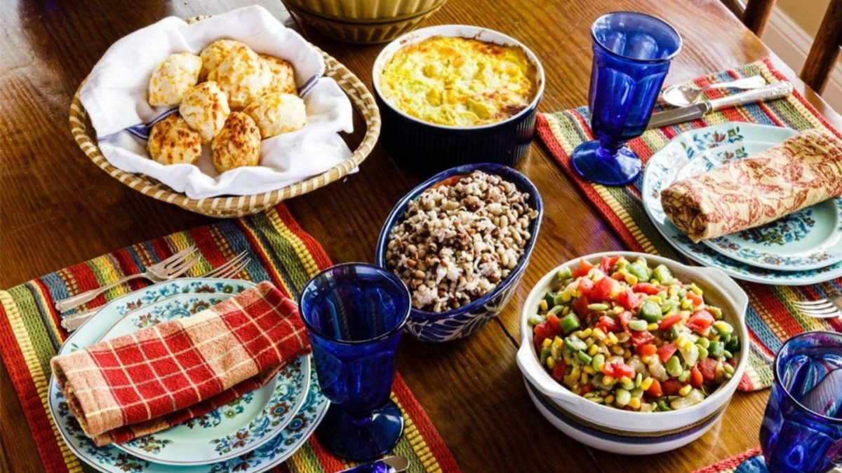 A Southern spread featuring a blintz casserole, Hoppin' John and a "kosher" okra gumbo combines histories of Eastern Europe, the American South and the continent of Africa. (Forrest Clonts)