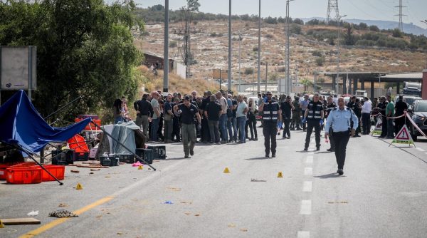 Israeli security at the scene of a truck ramming terror attack near Maccabim in central Israel, Aug. 31, 2023.