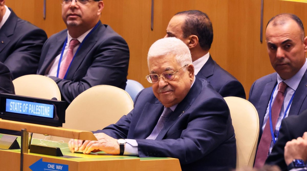 Palestinian Authority President Mahmoud Abbas attends an observation of the 75th anniversary of the Nakba in the General Assembly Hall at the United Nations, May 15, 2023. (