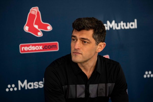 Boston Red Sox Chief Baseball Officer Chaim Bloom speaks during a press conference at a spring training team workout in Fort Myers, Fla., Feb. 13, 2023. 