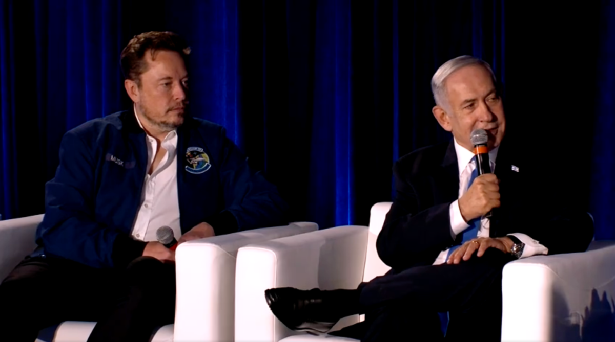 Elon Musk and Benjamin Netanyahu discuss AI and antisemitism in a livestreamed talk on X, formerly Twitter, in San Francisco, September 18, 2023. (Screenshot via X)