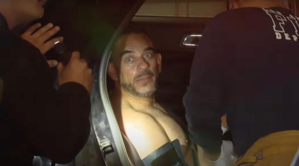 Daniel Garcia, a suspect in the home invasion of a Southern California Jewish family, yells Free Palestine as police place him under arrest in Studio City, California, Oct. 25, 2023. 