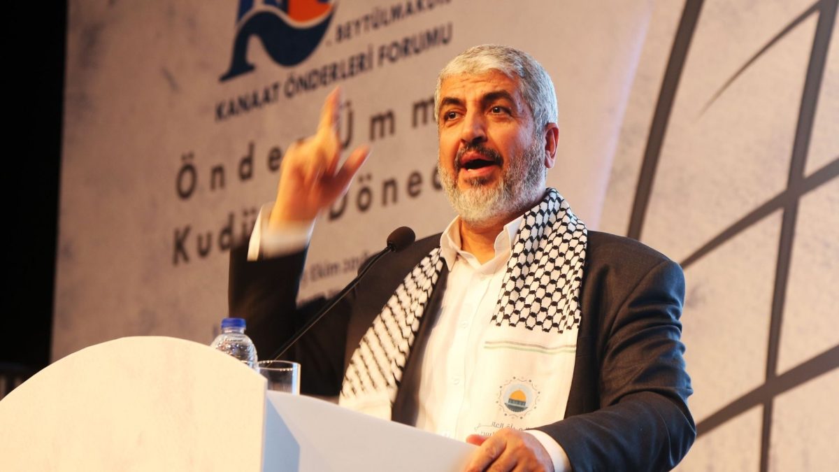 Former+political+bureau+chief+of+Hamas+Khaled+Meshaal+speaks+on+October+12%2C+2018+in+Istanbul.