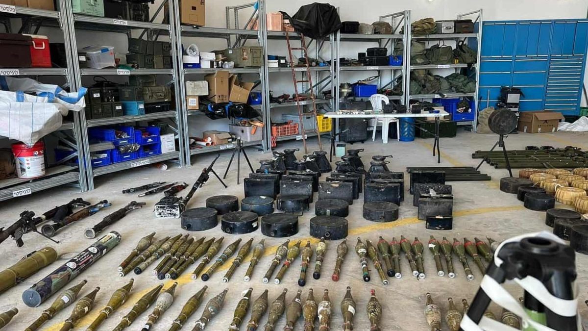 Hamas weaponry confiscated and displayed by the Israel Defense Forces, Oct. 15, 2023. Credit: IDF.