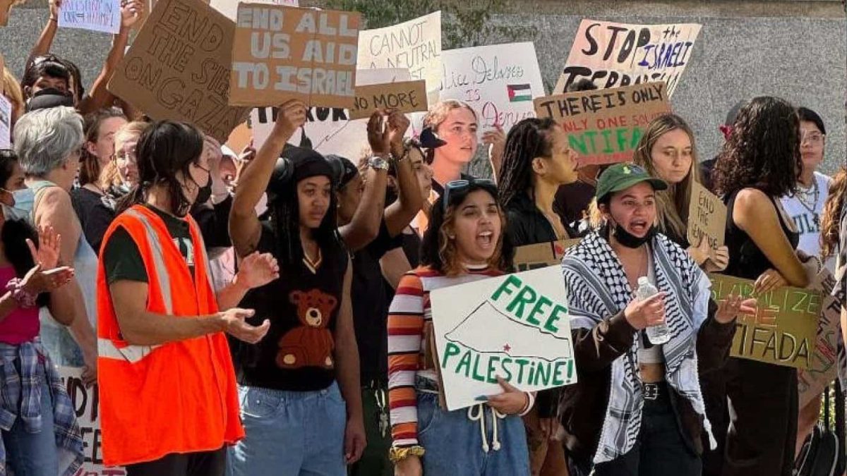 A rally at Tulane University in New Orleans got violent after a pro-Palestinian support hit a Jewish student in the face, Oct. 26, 2023. 