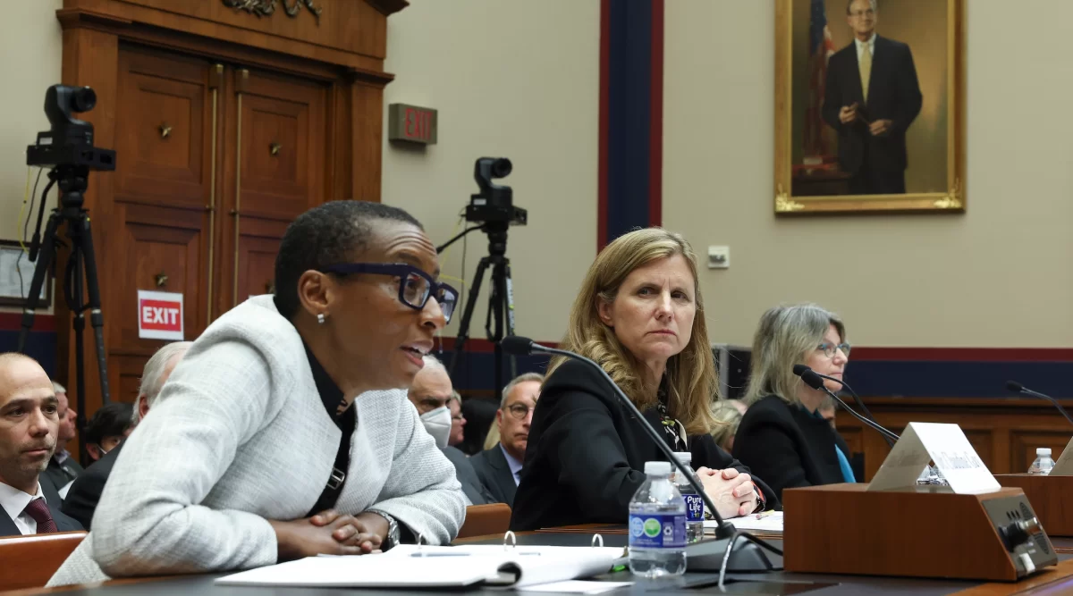 Claudine Gay, President of Harvard University, Liz Magill, President of University of Pennsylvania, and Sally Kornbluth, President of Massachusetts Institute of Technology, testify before the House Education and Workforce Committee on December 5, 2023, in Washington, DC. The Committee held a hearing to investigate antisemitism on college campuses. 