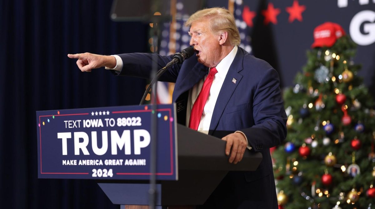 Republican presidential candidate and former U.S. President Donald Trump speaks at a campaign event in Waterloo, Iowa, Dec. 19, 2023. 