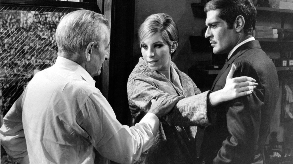 Barbra Streisand with director William Wyler, left, and Omar Sharif on the set of the film Funny Girl, 1968. 