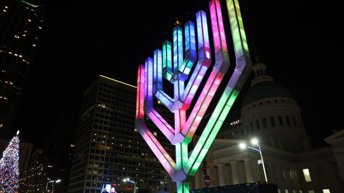 29 foot mega-menorah lit for Hanukkah in downtown St. Louis