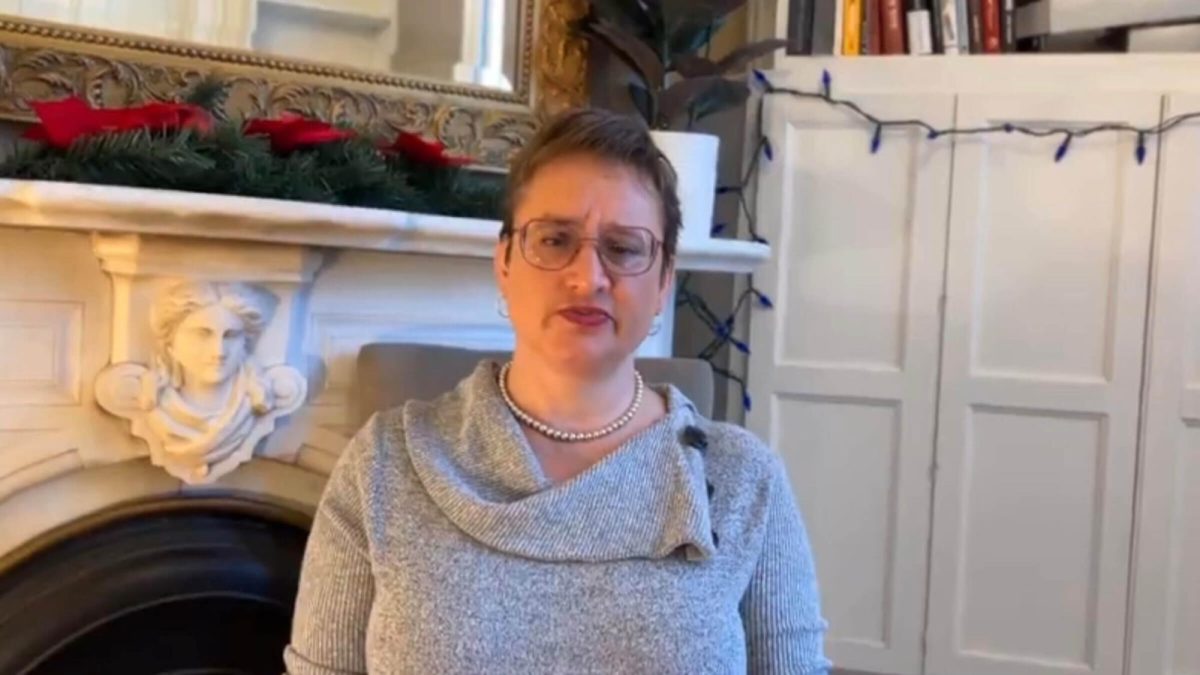 Missouri Rep. Sarah Unsicker, seen here in a video announcing her withdrawal from the state’s attorney general race, has accused her former opponent of being an unregistered Israeli agent. Missouri’s secretary of state said there was “no evidence” to support the claim. 