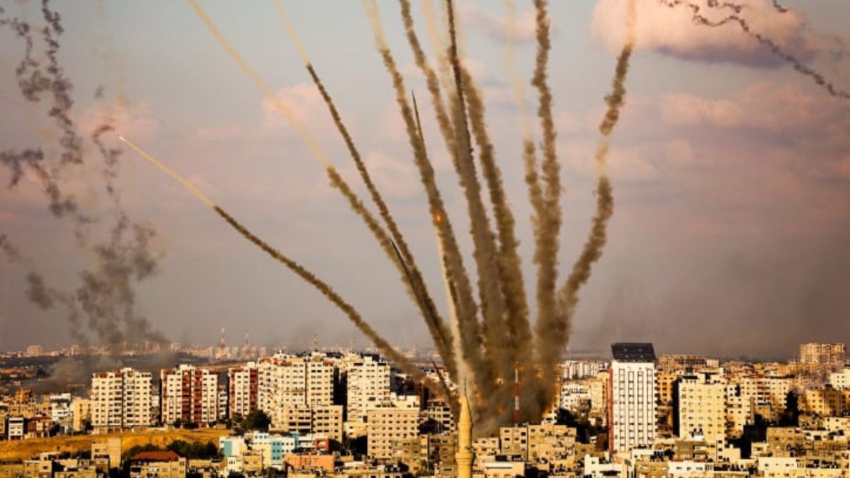 Rockets+fired+from+the+Gaza+Strip+towards+Israel+on+Oct.+10.+Photo+by+Atia+Mohammed%2FFlash90.