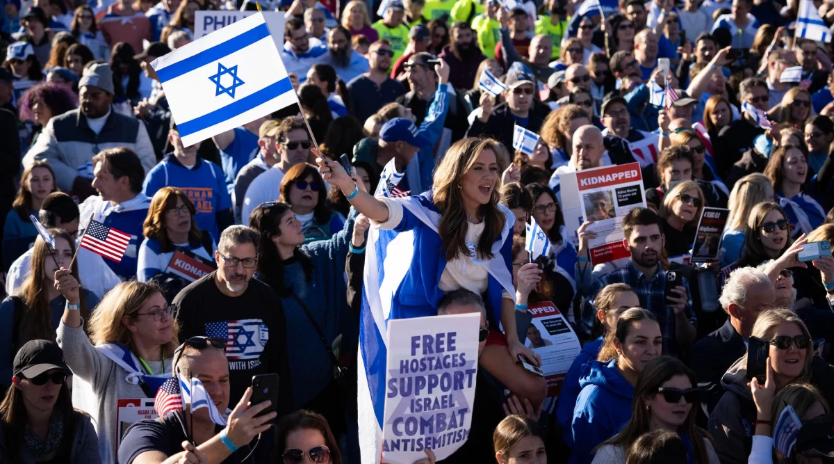 Thousands of people attend the March for Israel on the National Mall in Washington, D.C. on November 14, 2023. 